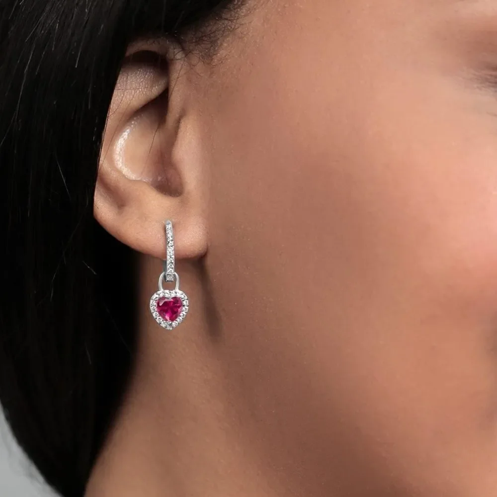 925 Sterling Silver 2.42 Cttw Ruby and White Sapphire Heart French Lock Earrings